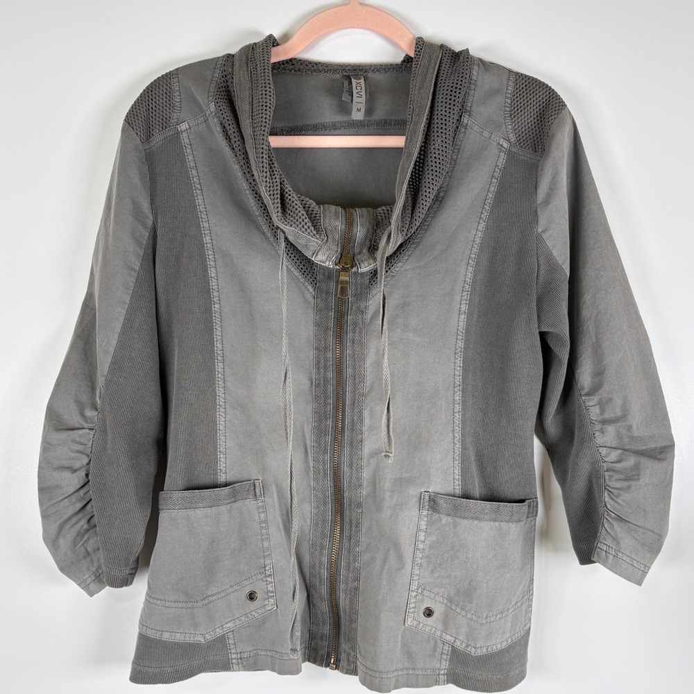 XCVI Zip Up Jacket Womens Size M Grey Mixed Media Mesh Gorpcore Utility Lagen